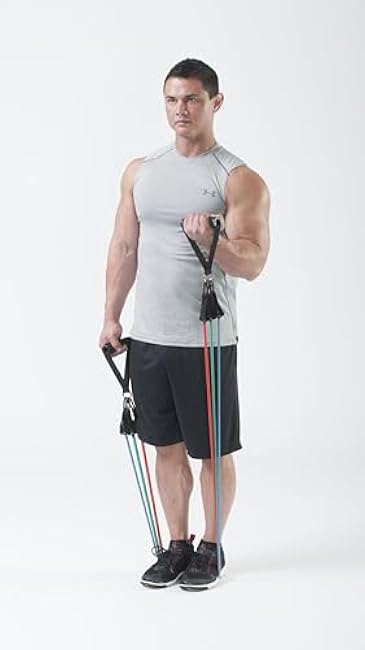 Black Mountain Products Resistance Band Set with Door Anchor, Ankle Strap, Exercise Chart, and Carrying Case, 48