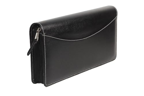 Image of Sukeshcraft Cheque Book Holder for 8 Cheque Books | Multi-Pocket Rexine Organizer I Locker Key Holder | Handy 6.25 x 10.80 x 1.80 inch. Size (Rexine - Black)