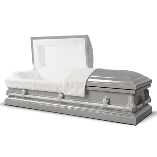 Titan Casket Andover Series Steel Funeral Casket for Humans (Silver) Handcrafted Steel Casket with Silver Finish with White Crepe Interior
