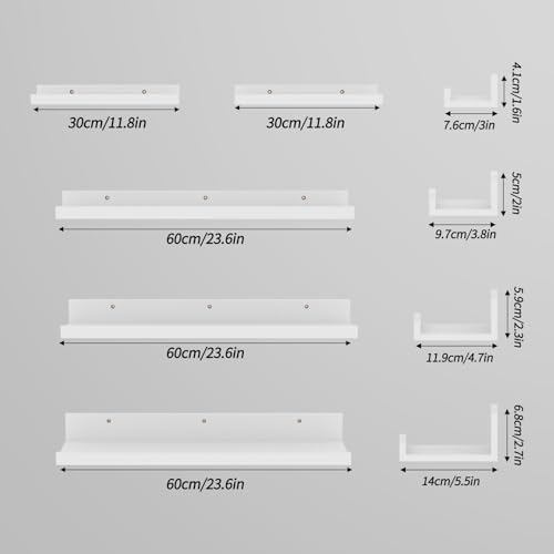 Lyeasw White Floating Shelves for Wall 24 inch, Set of 5 Wall Mounted Shelves with Lip for Bathroom, Living Room, Kitchen