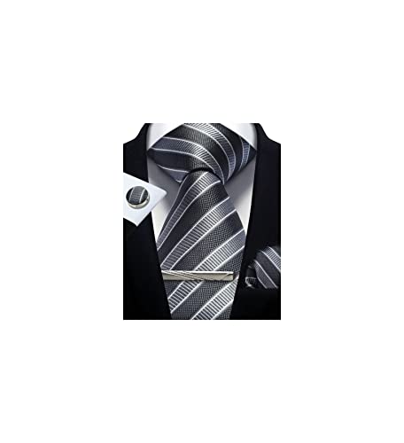 Image of Striped Plaid Polka Dot Mens Tie Formal Necktie Pocket Squares Ties Clips Cufflinks Classic for Men Set