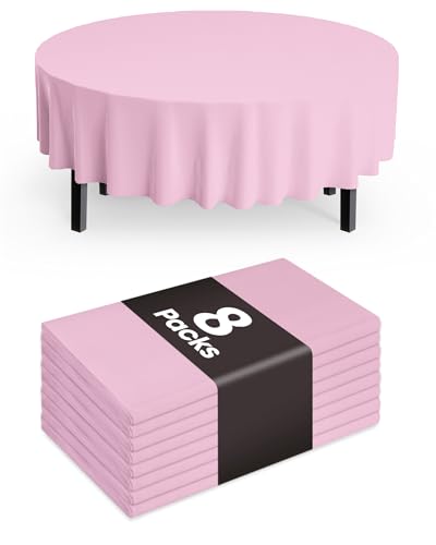Image of Pureegg Plastic Table Cloth Disposable 8 Pack, 84'' Round Table Cloths, Easter Party, Valentines, Mothers Day Decorations, Tablecloths, Round, Pastel Plastic Cover, Leakproof & Sturdy, Pink