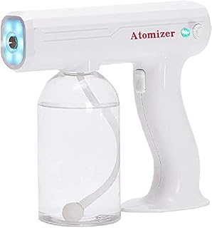 Nano Mist Sprayer Mini Spray Machine 800Ml Portable Electric ULV Fogger Machine Steam Gun, Handheld Sprayer Blue Light Nano Steam Spray Gun for Home School Office Car,White (Color : Plug-in)