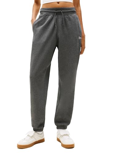 Tommy Jeans Calça de moletom feminina folgada com logotipo escrito e laços com cordão, Cinza escuro mesclado, P