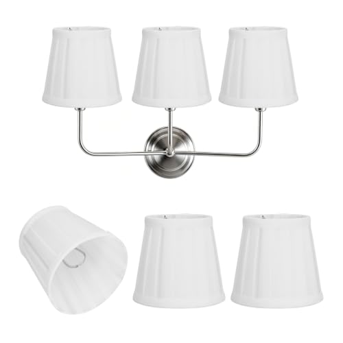 3Pcs Cloth Fabric Lampshades E14 Clip On Drum Small Pleated Lamp Shades ﻿ (white)