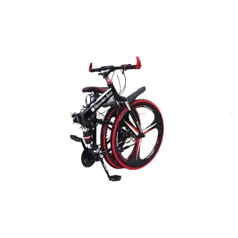 Image of Amaze Kai Dual Suspension Bikes Bm Foldable Gear Cycle for Men with 21 Speed Gear 6 Spoke | Folding Mountain Bike with Double Disc Break & Mac Wheel, 26 Inch, White N Black (Black-red)