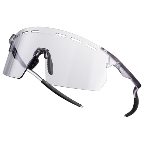 ACRUNU Cycling Glasses with Photochromic Anti-Fog Lens - 6 Vent Holes Insect-Leg Design UV400 Protection Unisex Fit (Gray)