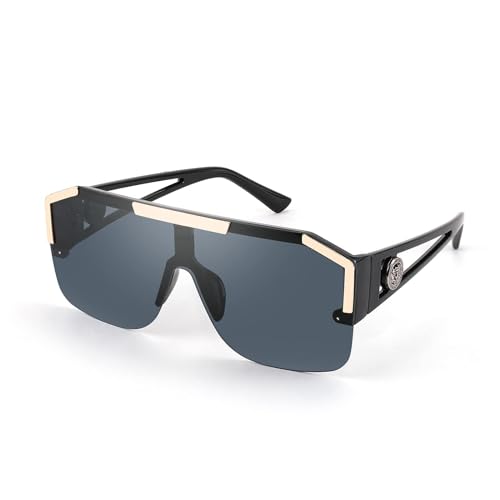 Image of Karsaer Oversized Square Flat Top Shield Sunglasses One Piece Frameless Stylish Women Men UV400 E1037