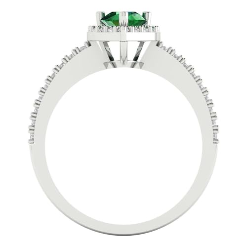 Clara Pucci 0.755 tcw Pear Cut Engagement Ring for Women, 14K Solid Gold, White Gold, Solitaire with Accents Simulated Emerald Bridal Anniversary Promise Ring4