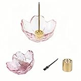 Aphrodite Inspired Incense Holder, Pink Glass Lotus Flower Burner with Gold Base & Ash Catcher, Crystal Clear Spiritual Home Decor for Yoga, Meditation, Altar, Zen Gift