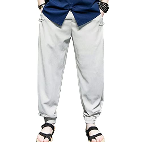 JEsilunmaMY Harem Pants for Men Lightweight Ice Silk Athletic Jogger Sweatpants Loose Casual Summer Lounge Pants with Pocket (Grey,4X-Large)
