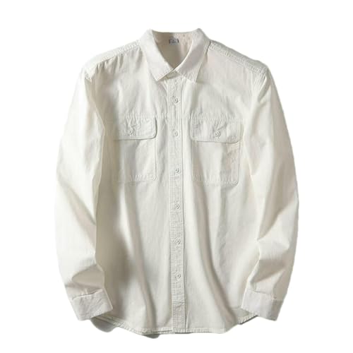 Chemise homme coton manches longues rétro unie avec double poche poitrine chic