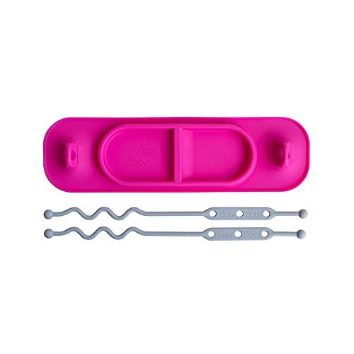Image of Busy Baby Silicone Mini Mat, Suction Placemat for Babies & Toddlers with Adjustable Tethers, Keeps Toys Off The Floor, Dishwasher Safe, BPA Free, Includes Travel Sleeve (Pink)