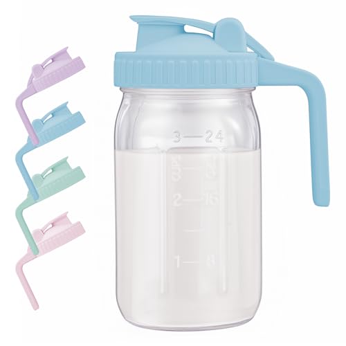 Image of AoeJarry Breast Milk Pitcher with Leak Proof Flip Cap & Pour Spout, 32 oz Wide Mouth Mason Jars for Breast Milk Storage Container, Glass Picther with Lid for Cold Brew Coffee, Sun Tea, Juices, Blue