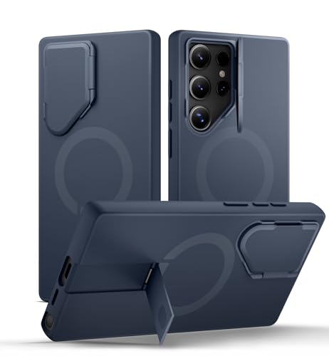 Image of SURITCH for Samsung Galaxy S24 Ultra Phone Case, Magnetic Protective Cover with Camera Cover & Adjustable Metal Kickstand for Galaxy S24 Ultra (2024)-Dark Blue
