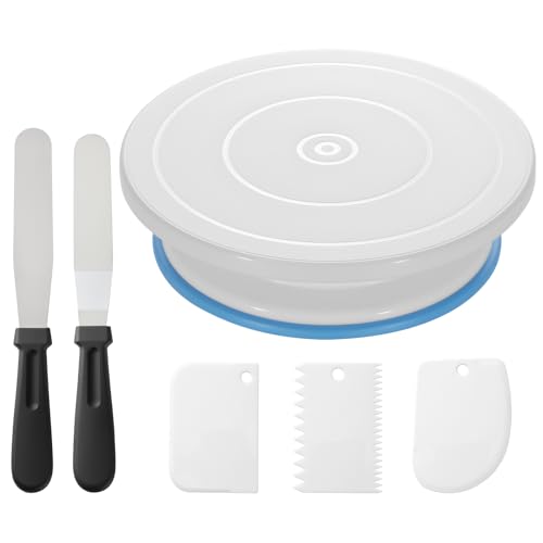 Ohuhu Tortenplatte Drehbar, 27,5 cm Drehteller Torte mit Rutschfestes Stand and Backzubehör - 2 Streichpaletten & 3 Teigschaber, Torten Drehplatte für Tortendekoration, Geschenk für Bäckerinnen