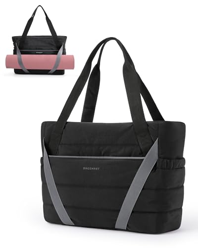Image of BAGSMART Tote Bag for Women with Zipper and Yoga Mat Straps Quilted Gym Tote for Travel, Work, Sport