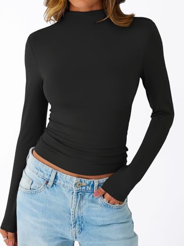Trendy Queen Womens Long Sleeve Shirts Mock Neck Crop Tops Basic Turtleneck Tee Fall Fashion Thermal Underswear Clothes2