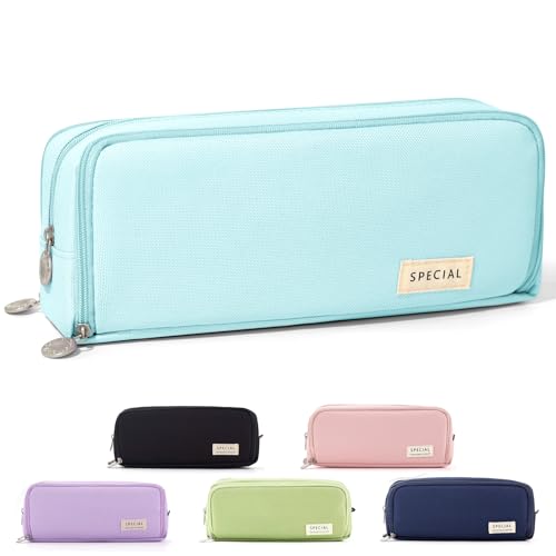 Image of CICIMELON Metal Pencil Case Large Capacity Pencil Pouch 3 Compartments Pencil Bag Gift For Students Girls Adults Women(Light Blue)