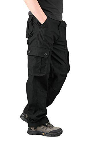 Lilychan Men's Lightweight Cargo Trouser Hiking Pants Army Combat Work Pants Casual Pants with 6 Pocket (38, Black)