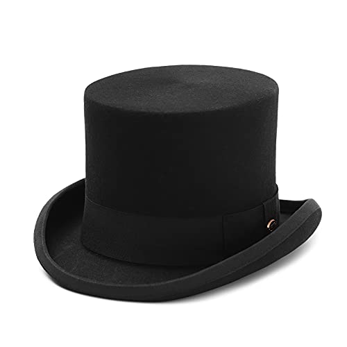 GEMVIE Sombrero de Copa Hombre Mujer de 100% Lana de Fieltro Sombreros Fedora Sombrero Boda con Cinta Forro de Raso Sombrero de Fieltro Negro