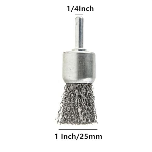 Image of 2pcs Wire Pen Brush for Drill - 1 /4 Inch Round Shank 1'' Abrasive Wire Pen Brush - Stainless Steel Crimped Carbon Steel Brush for Rust,Cleaning,Deburring,Removing Paint