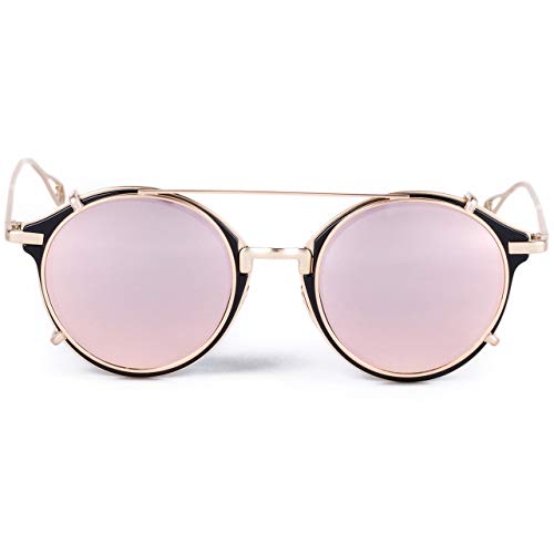 Clip on Sunglasses Polarized Flip Up: Double Lens Removable Retro Metal Steampunk Glasses for Men Women