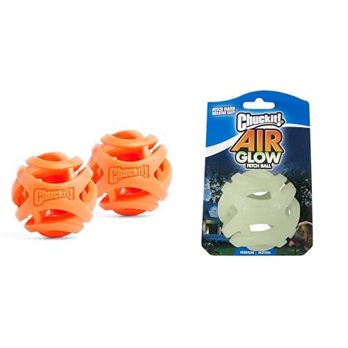 Chuckit Air Fetch Ball Air Glow Fetch Ball Dog Toy Bundle Medium 2 5 Inch for Dogs 20-60