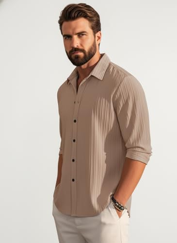 Image of Amazon Brand - INKAST Men's Casual Button Down Shirts Long Sleeve Linen Shirt Fashion Textured Beach Summer Shirt
