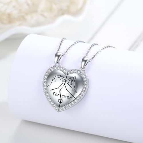 JUSTKIDSTOY Two Half Heart Necklace for Couples 925 Sterling Silver Bf and Gf Relationship Necklace Couples Matching Jewelry Valentines Day Gifts for Him and Her4