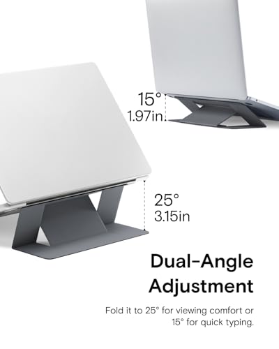 Image of MOFT Laptop Stand, Adhesive Laptop Riser with 2 Adjustable Viewing Angles, Foldable Computer Stand Compatible with MacBook Air, Pro 11 inch-16 inch, Light Grey