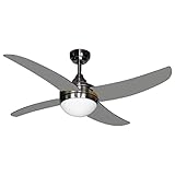  TODOLAMPARA - Ventilador de techo con luz y motor DC modelo OSIRIS Níquel, control remoto, 6 velocidades, 4 aspas Plata, 2 portalámparas E27, silencioso, bajo consumo, tamaño mediano
