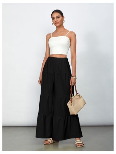WDIRARA Women's Flowy Boho Elastic High Waist Ruffle Hem Wide Leg Beach Loose Palazzo Pants4