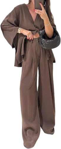 Conjunto de lino para mujer que evita el calor sofocante con su corte holgado y pantalón ancho