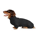 WienieDay Dachshund Dog Turtleneck Sweater, Adjustable Polo Collar with Zipper, Four-Legged Warm Double Fleece, Stretchy Clothes for Mini Dachshunds (Black, Medium)