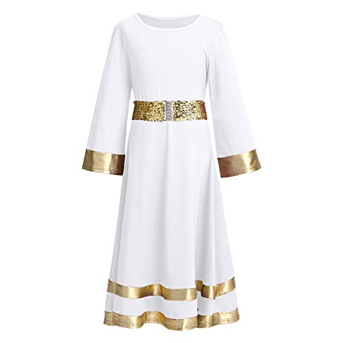 image for OwlFay Little Big Girls Metallic Gold Praise Dance Dress with Sequins 