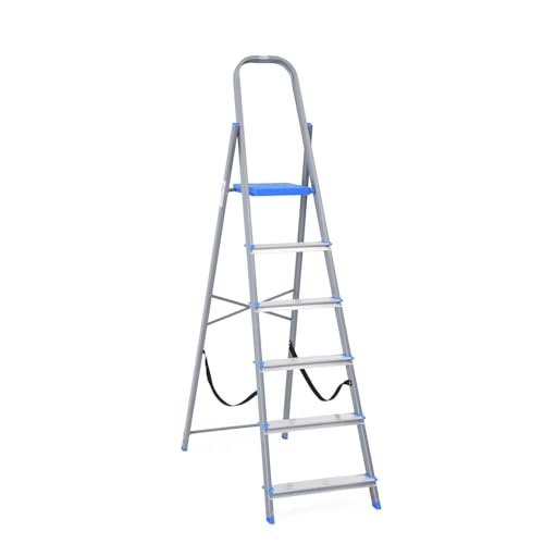 Image of Nilkamal Rise 6 Step Heavy Duty Steel Ladder with Aluminium Steps | for Home Use | Climb Easy Anti-Slip Steps | Secure Safety Clutch Lock | 150 kg Capacity | 1 Year Warranty