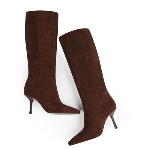 Modatope Knee High Boots Women Square Toe Stiletto Tall Boots Side Zipper Dressy Boot for Women4