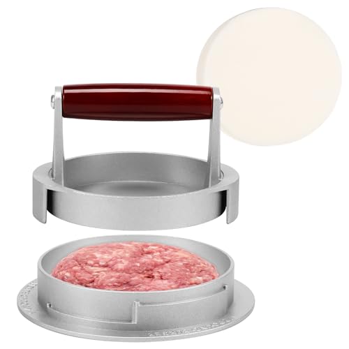 GWCYMYD Hamburger Press Patty Maker, Non Stick Burger Press with 100 Pcs Wax Paper Making, 3-in-1 Stuffed Burger Maker for BBQ Grilling and Cooking