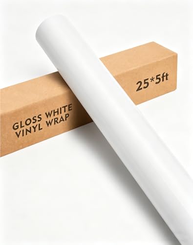 Image of Gloss White Vinyl Wrap Film for Cars, 25ft x 5ft Automotive Wrapping Film Roll for Car Body Protection, Scratch Resistance with Air Release Technology (Gloss White)