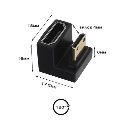 Be In Your Mind 2 Stück Mini-HDMI-Stecker auf HDMI-Buchse Verlängerungsadapter Abwärtswinkel-Adapter U-förmiger Mini-HDMI-auf-HDMI-Adapter für Laptops Kameras Tablets – Bild 5