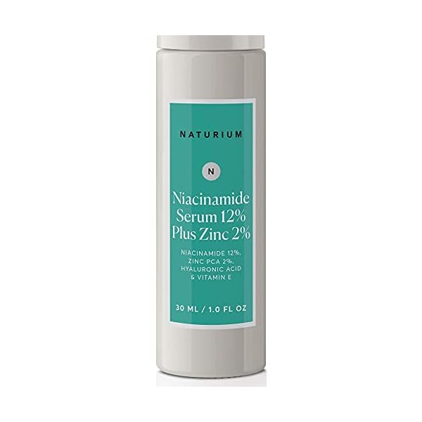 Naturium Niacinamide Face Serum 12% Plus Zinc 2%, Skin Complexion Treatment & Pore Minimizer, with Hyaluronic Acid & Vitamin E, 1 oz