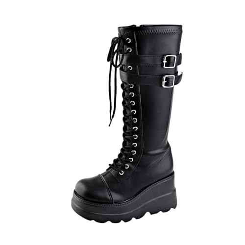 Bottes d'hiver pour femme style gothique à bout rond et talon incliné