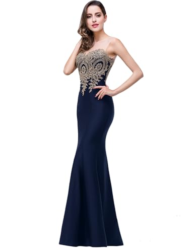 Image of Prom Dress for Women 2025 Gold Lace Applique Long Sheer Illusion Mermaid Formal Dresses Evening Gown