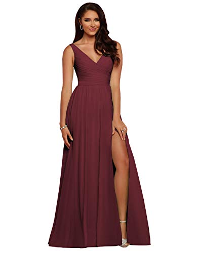 Vici Gowner Women's Chiffon Long Prom Dress A Line Draped V Neck Side