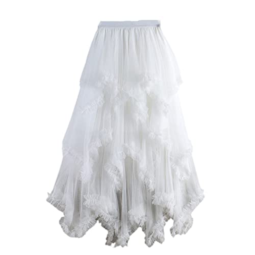 Jupe en tulle irrégulière femme taille haute jupe trapèze maille bleue blanc unique