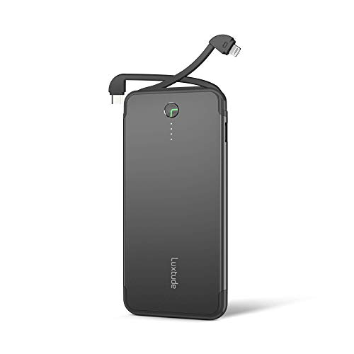 Luxtude PowerEasy 18W PD Bateria Externa Movil Integrada 2 Cables, 10000mAh Power Bank con Lightning y Micro USB, Apple Cargador Portátil Bateria Externa para iPhone, iPad, Samsung, Android Phone