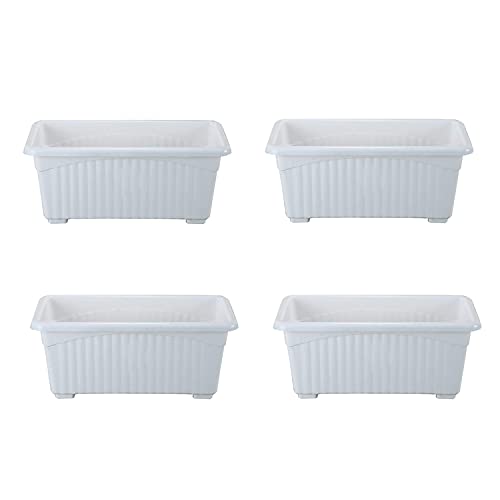 Image of Bianco Rectangular Plastic Pots for Plants, Jupiter Flower Pots for Home, Window Display, Garden (35 x 18.5 x 15 cm) (White) (Pack of 4)