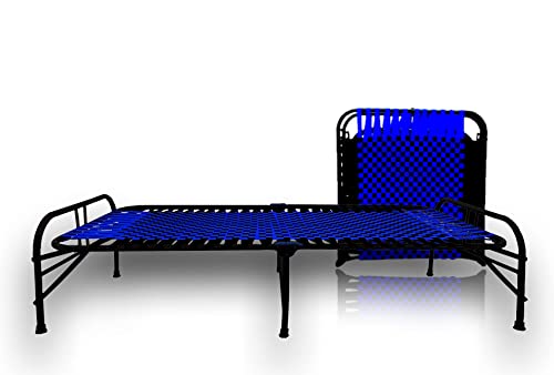 Image of Folding Bed | 1 Year Warranty | Portable Single Bed | 3X6 Feet Bed Size | Strong Iron Steel Metal Frame Pipe | Bed for Sleeping Guest, Easily Storable (Synthetic Strip Blue)