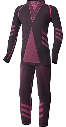 Ladeheid Kinder Mädchen Jungen Funktionsunterwäsche Set Langarm Shirt Lange Unterhose Thermoaktiv LAGI009 (Schwarz/Rosa, 122-128) Cover